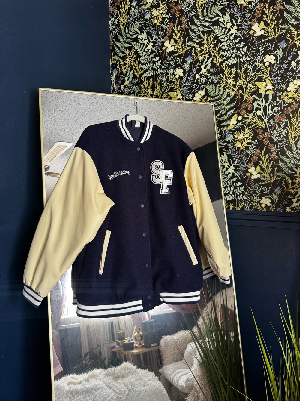 H&M Navy and Cream baseball jacket Oakland